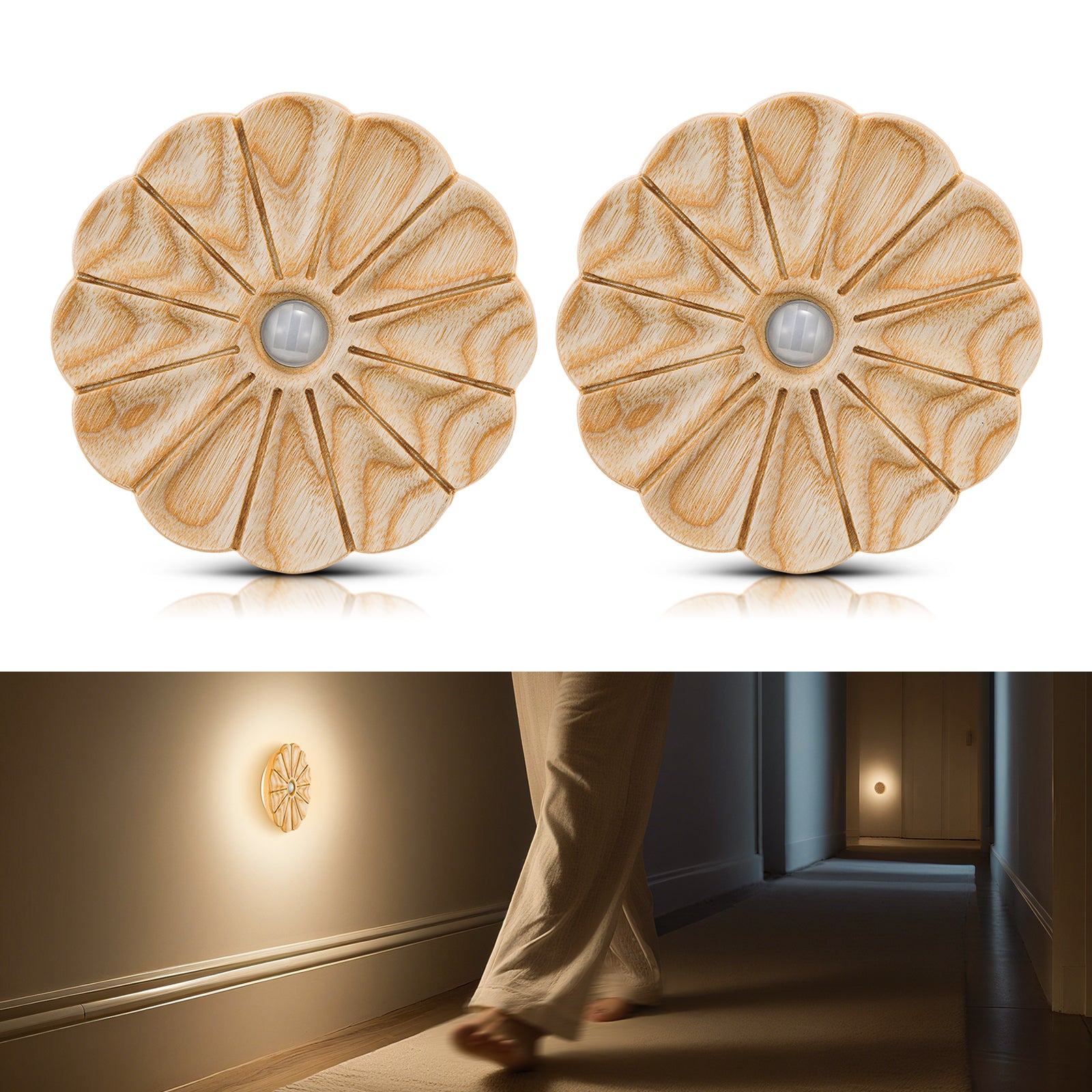 Flower Motion Sensor Night Light｜Ash Wood