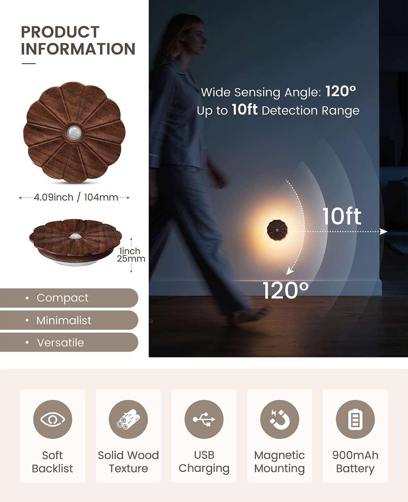 Flower Motion Sensor Night Light｜Black Walnut