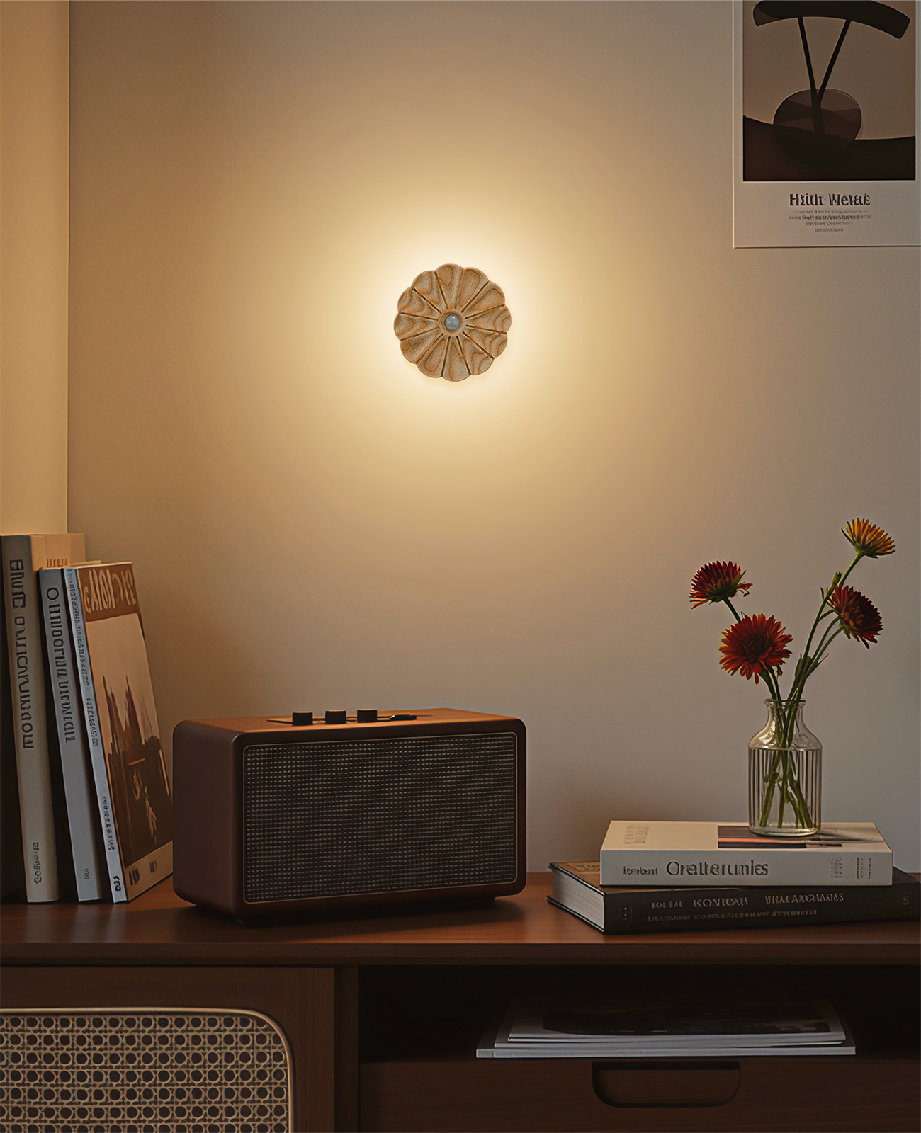 Flower Motion Sensor Night Light｜Ash Wood