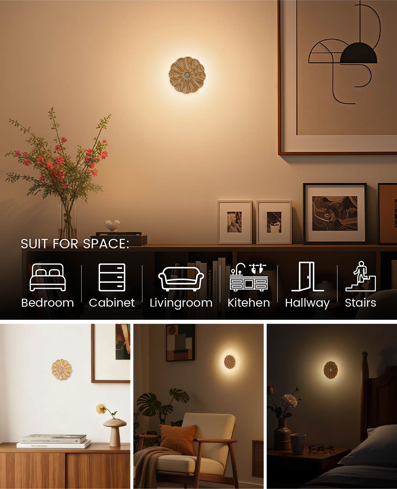 Flower Motion Sensor Night Light｜Ash Wood