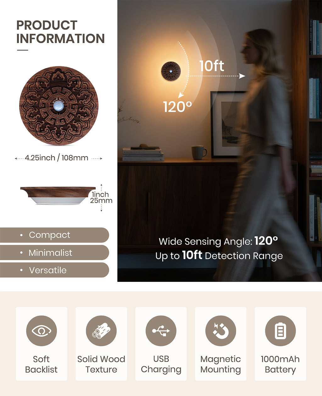 Carved Flower Motion Sensor Night Light