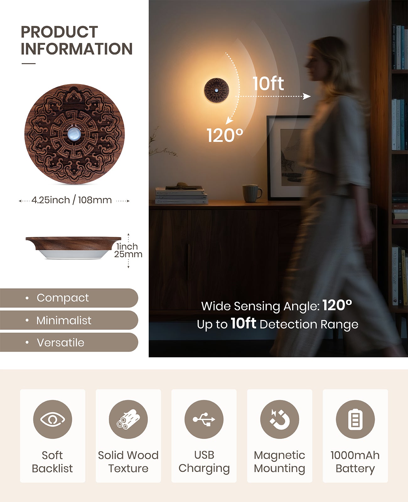Carved Flower Motion Sensor Night Light