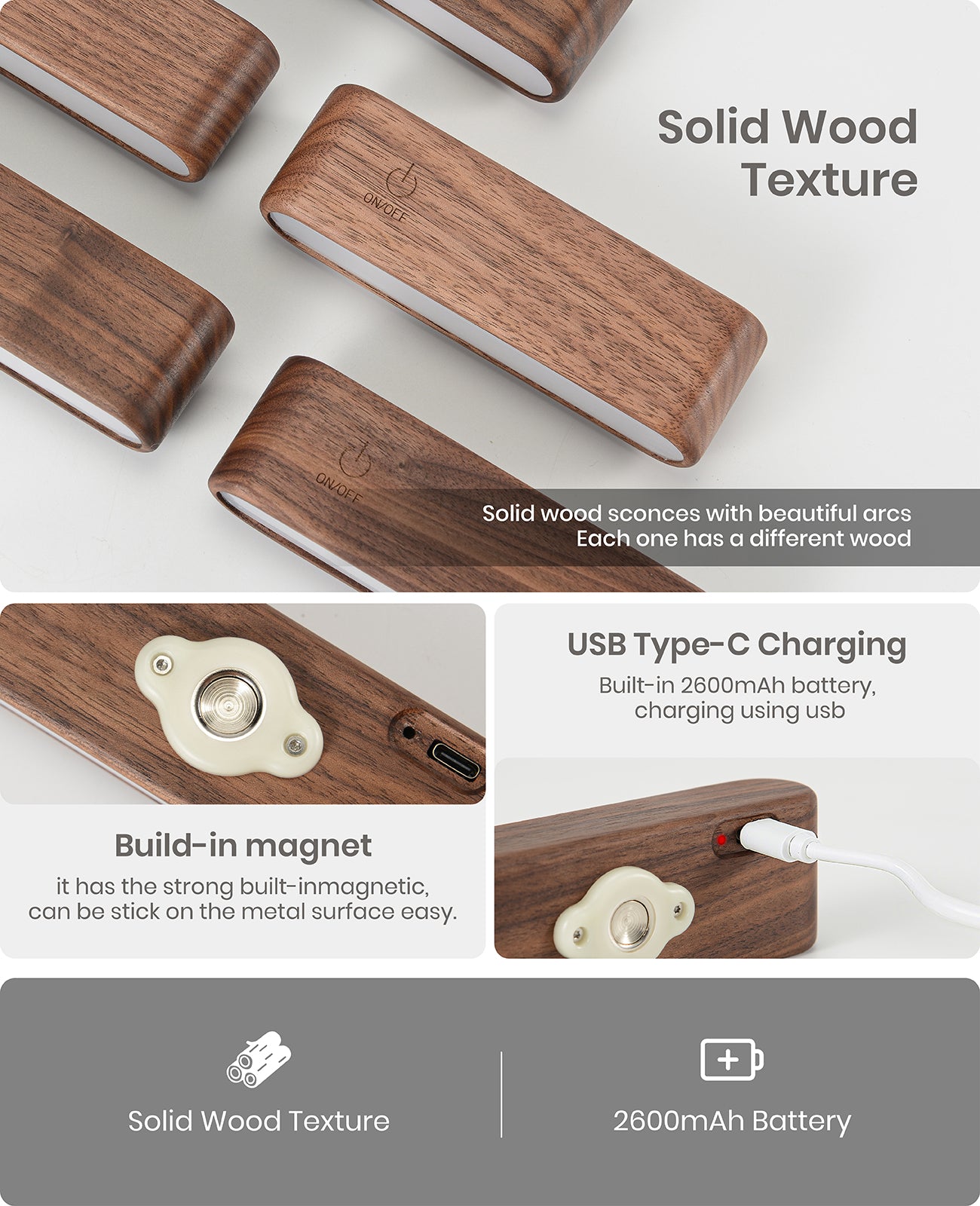Magnetic Wall Sconce — Walnut