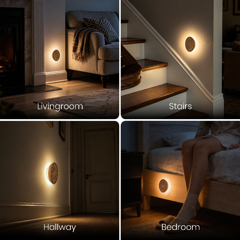 Rounded Flower Motion Sensor Light｜Ash Wood