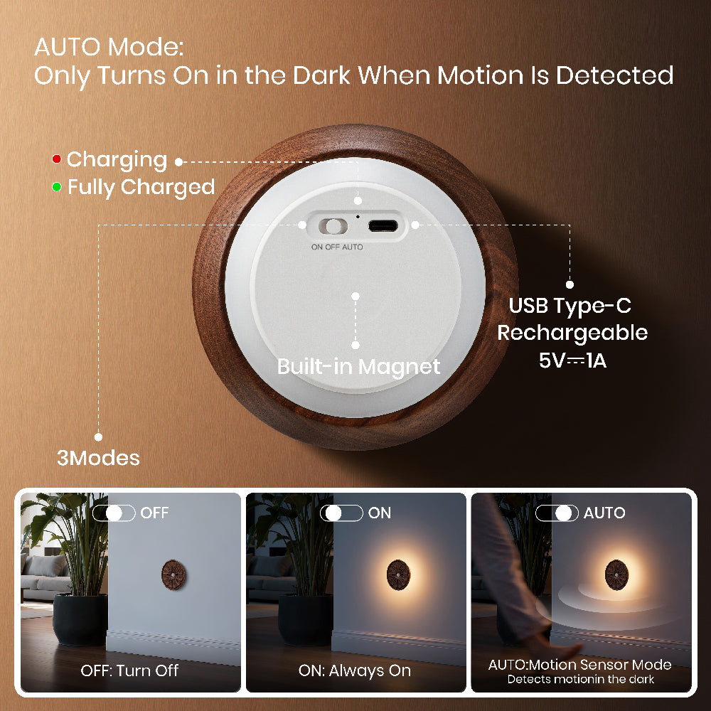 Rounded Flower Motion Sensor Light｜Black Walnut