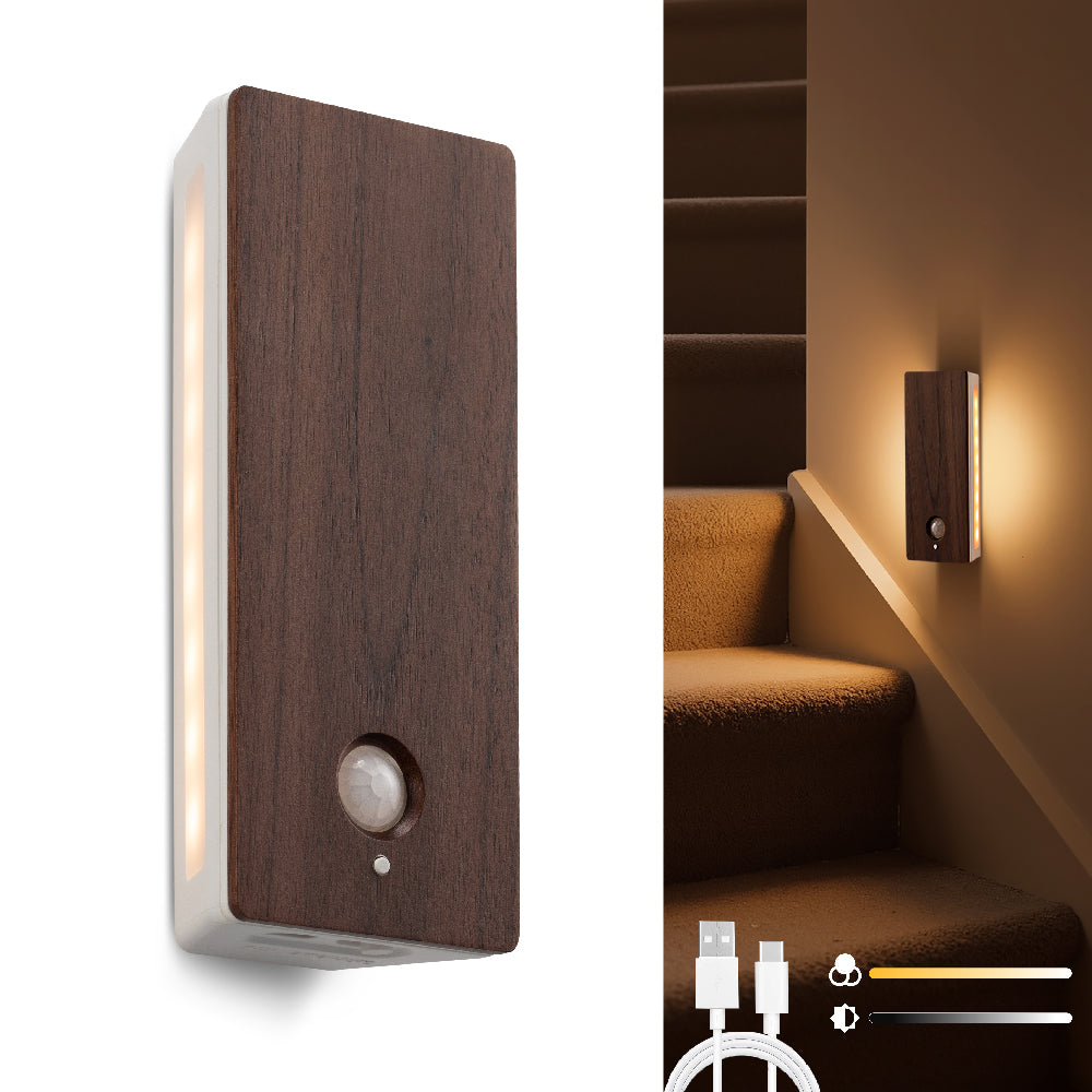 Square Dual-Sided Backlit Motion Sensor Light｜Black Walnut
