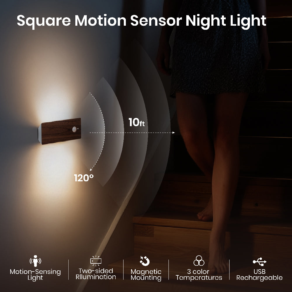 Square Dual-Sided Backlit Motion Sensor Light｜Black Walnut