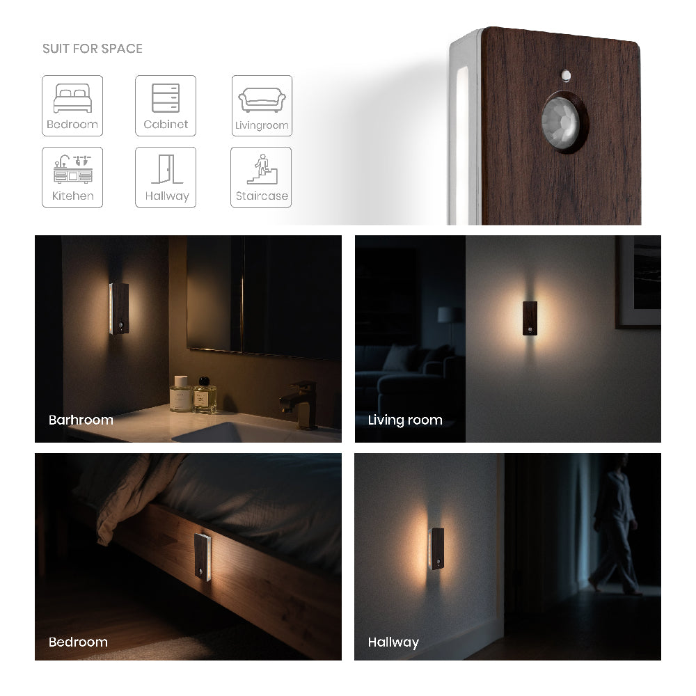 Square Dual-Sided Backlit Motion Sensor Light｜Black Walnut