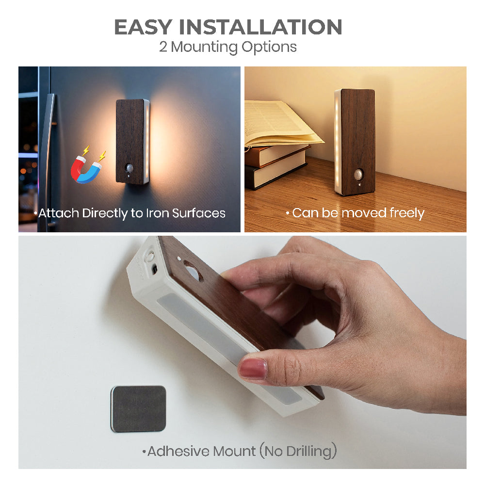 Square Dual-Sided Backlit Motion Sensor Light｜Black Walnut