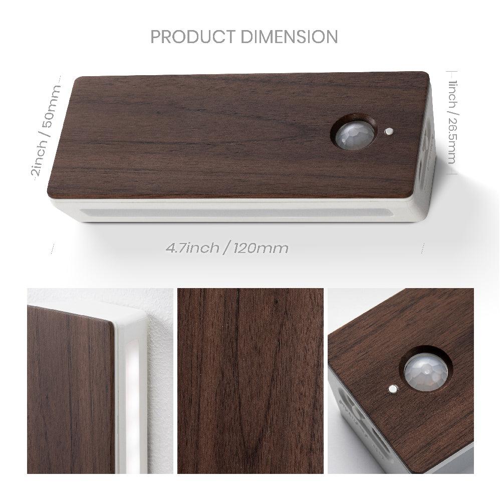 Square Dual-Sided Backlit Motion Sensor Light｜Black Walnut