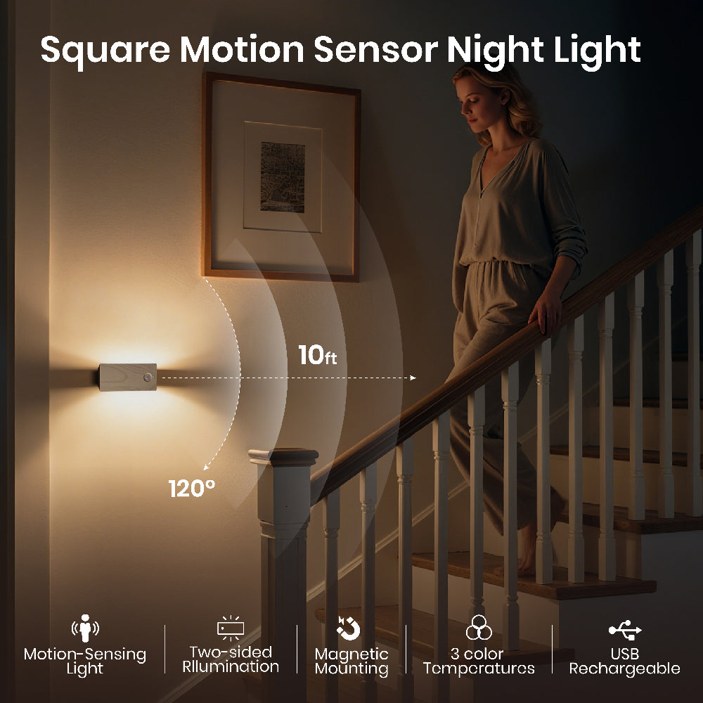 Square Dual-Sided Backlit Motion Sensor Light｜Maple